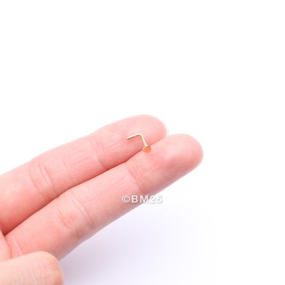 14 Karat Gold Round Disc Top L-Shaped Nose Ring - Picture 2 of 5